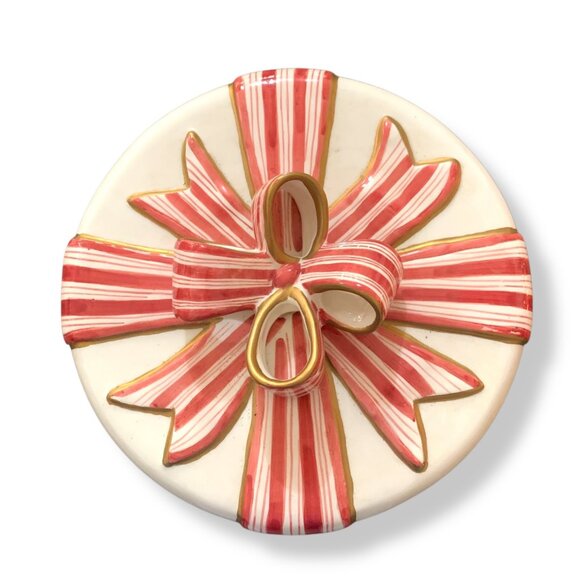 Vintage World Bazaar Large Ceramic Peppermint Swirl Bow Tie Cake Holder Holidays - Picture 8 of 8